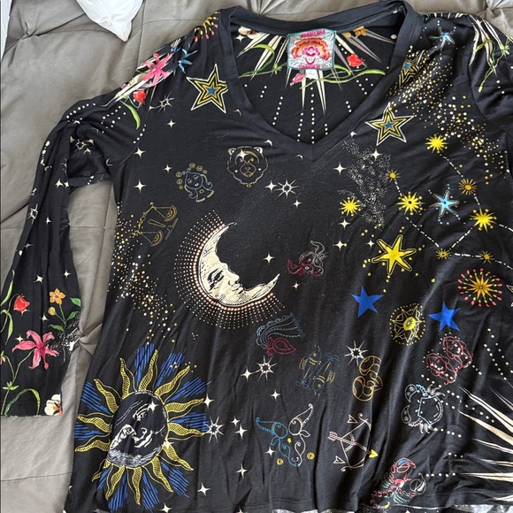 Johnny Was Tops - Johnny Was Black Celestial and Floral Long Sleeve Top